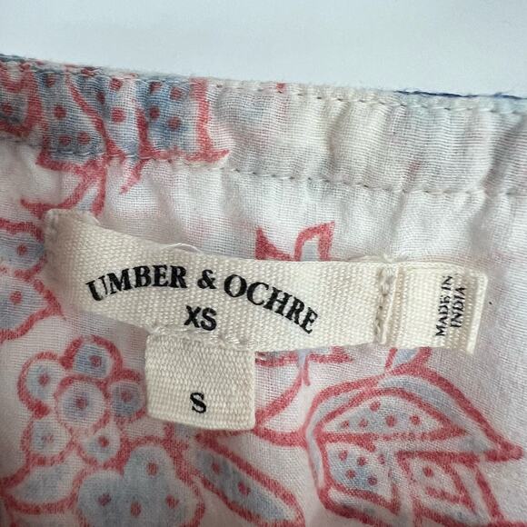 Umber & Ochre Handwoven Cotton Peasant Top Floral Sz XS/S Cream Embroidered Neck - Picture 6 of 8